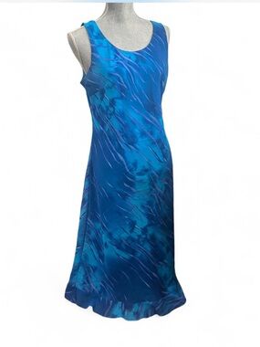 Blue Marble Print Sleeveless Midi Dress